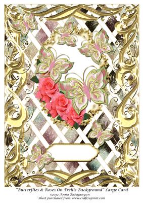 Butterflies & Roses on Trellis Background Large Card