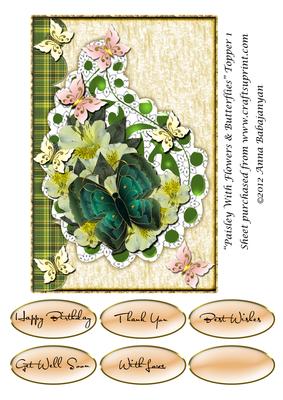 Paisley with Flowers & Butterflies Topper 1