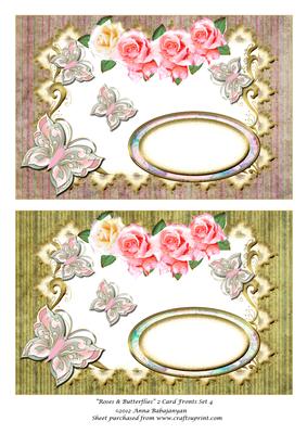 Roses & Butterflies 2 Card Fronts Set 4