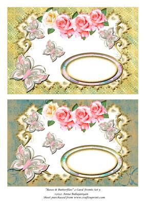 Roses & Butterflies 2 Card Fronts Set 5