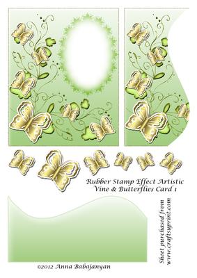 Rubber Stamp Effect Artistic Vine & Butterflies Card 1