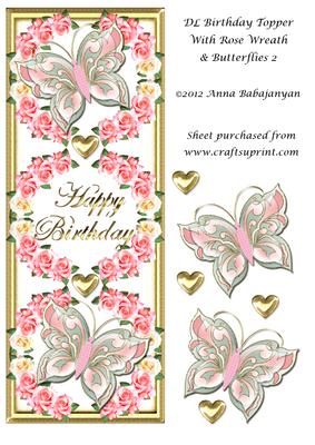 Dl Birthday Topper with Rose Wreath & Butterflies 2