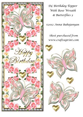 Dl Birthday Topper with Rose Wreath & Butterflies 3