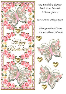 Dl Birthday Topper with Rose Wreath & Butterflies 4