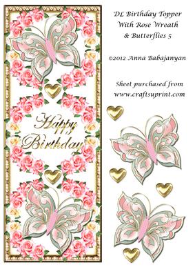 Dl Birthday Topper with Rose Wreath & Butterflies 5