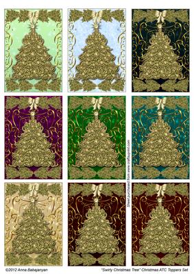 Swirly Christmas Tree Christmas Atc Toppers Set