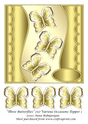 Three Butterflies 7x7 Various Occasions Topper 1