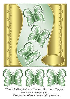 Three Butterflies 7x7 Various Occasions Topper 2