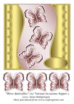 Three Butterflies 7x7 Various Occasions Topper 3