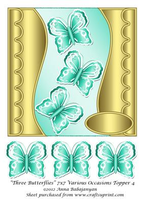 Three Butterflies 7x7 Various Occasions Topper 4