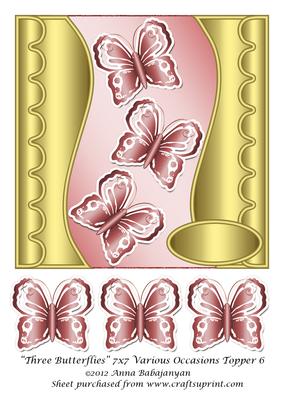 Three Butterflies 7x7 Various Occasions Topper 6