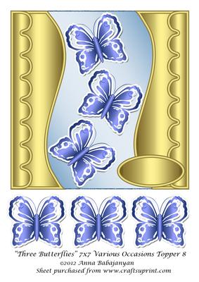 Three Butterflies 7x7 Various Occasions Topper 8