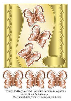 Three Butterflies 7x7 Various Occasions Topper 9