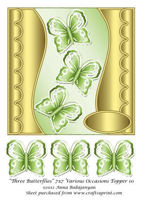 Three Butterflies 7x7 Various Occasions Topper 10
