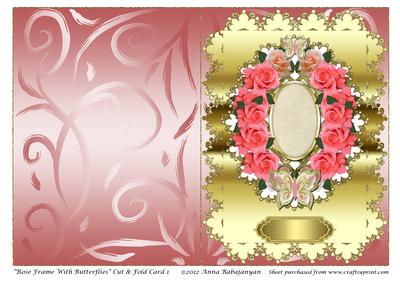Rose Frame with Butterflies Cut & Fold Card 1