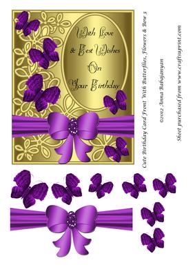 Cute Birthday Card Front with Butterflies, Flowers & Bow 3