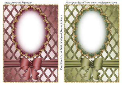 Two Blank Cards with Scalloped Frame & Bow 1