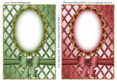 Two Blank Cards with Scalloped Frame & Bow 2