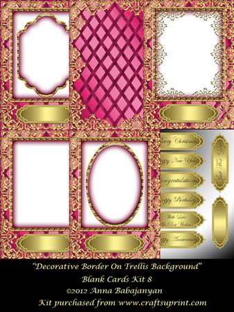 Decorative Border on Trellis Background Blank Cards Kit 8