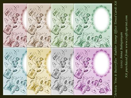 Artistic Vine & Butterflies Rubber Stamp Effect Toned Cards