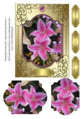 Beautiful Pink Lilies Pyramid Card Front 2