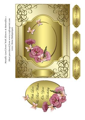 Metallic Card Front with Flowers & Butterflies 1