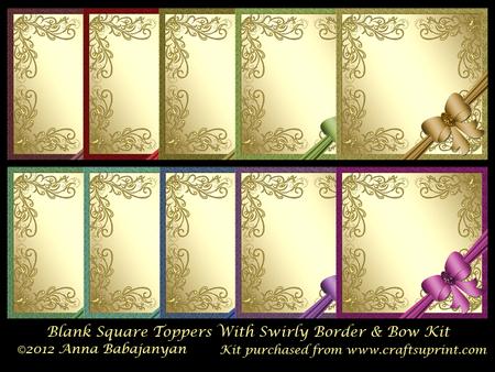 Blank Square Toppers with Swirly Border & Bow Kit