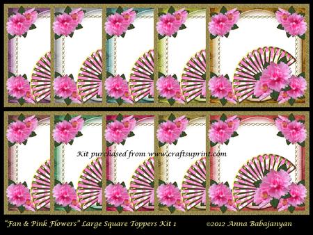 Fan & Pink Flowers Large Square Toppers Kit 1