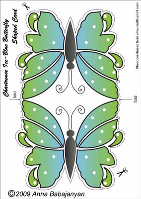 Chartreuse Ice-blue Butterfly Shaped Card