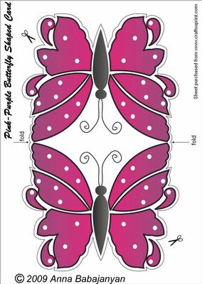 Pink-purple Butterfly Shaped Card
