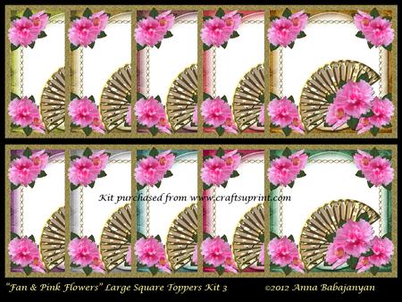 Fan & Pink Flowers Large Square Toppers Kit 3