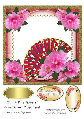 Fan & Pink Flowers Large Square Topper 3(4)