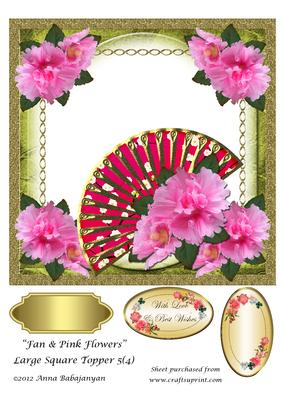 Fan & Pink Flowers Large Square Topper 5(4)
