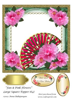 Fan & Pink Flowers Large Square Topper 6(4)