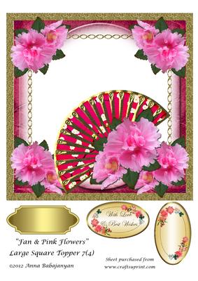 Fan & Pink Flowers Large Square Topper 7(4)
