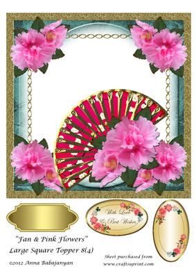Fan & Pink Flowers Large Square Topper 8(4)