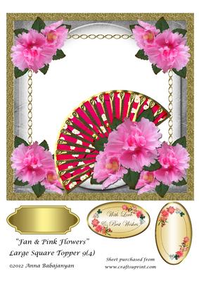 Fan & Pink Flowers Large Square Topper 9(4)
