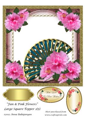 Fan & Pink Flowers Large Square Topper 2(5)