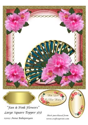 Fan & Pink Flowers Large Square Topper 3(5)