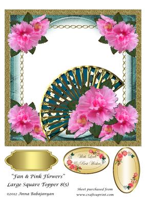 Fan & Pink Flowers Large Square Topper 8(5)