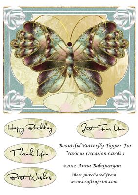 Beautiful Butterfly Topper for Various Occasion Cards 1