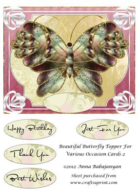 Beautiful Butterfly Topper for Various Occasion Cards 2