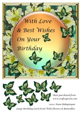 Large Birthday Card Front with Flowers & Butterflies