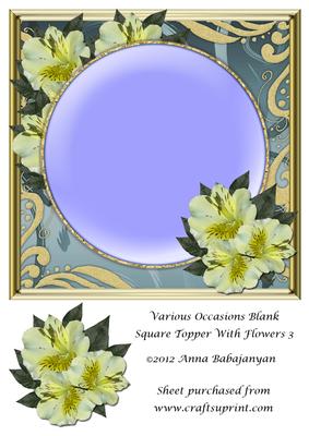 Various Occasions Blank Square Topper with Flowers 3