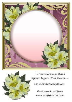 Various Occasions Blank Square Topper with Flowers 4