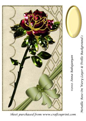 Metallic Rose on Wavy Layer & Trellis Background 1