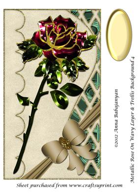 Metallic Rose on Wavy Layer & Trellis Background 4