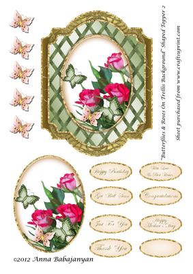 Butterflies & Roses on Trellis Background Shaped Topper 2