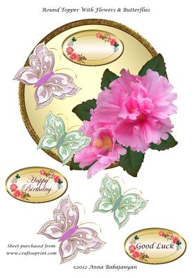 Round Topper with Flowers & Butterflies