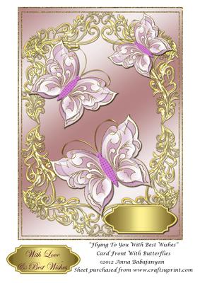 Flying to You with Best Wishes Card Front with Butterflies